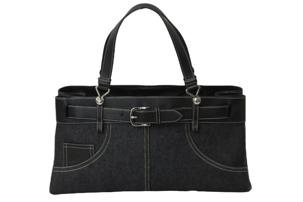 Christian Dior Handbag tote bag black denim leather